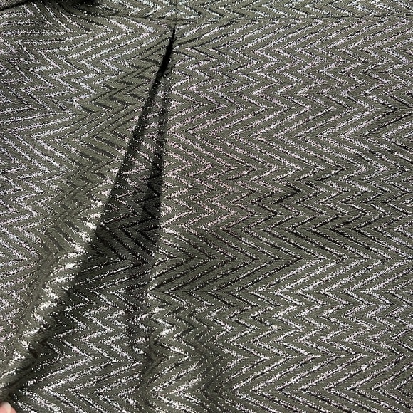THREAD SOCIAL Cocktail Metallic Pleated SLV Bow Belt Sage Chevron Party Dress 4 - Picture 9 of 16